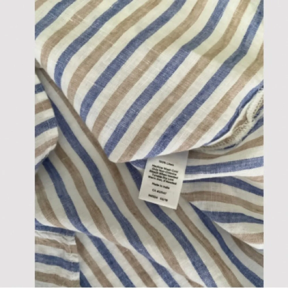 Talbots Sleeveless Linen Lace-up V-neck Top Blue, White & Tan Striped Size M NWT - Picture 8 of 10